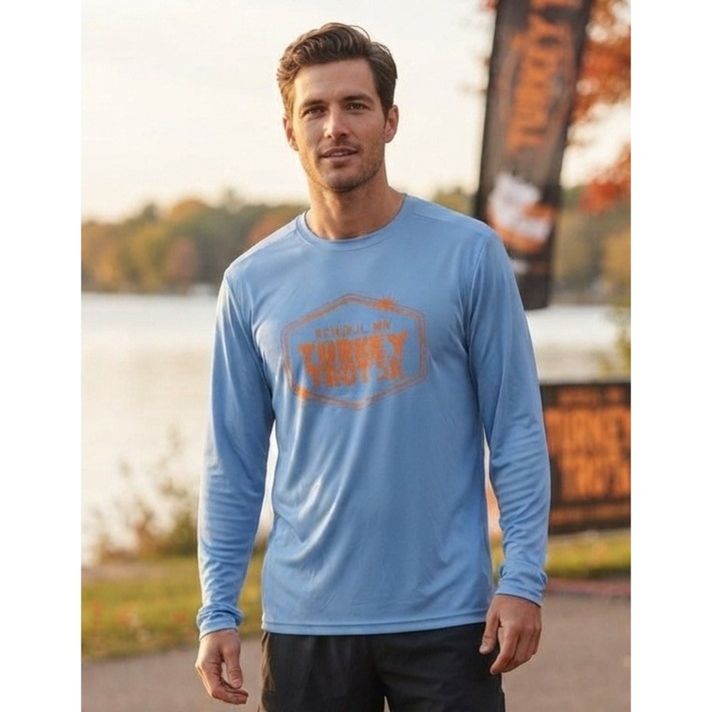 Team 365 Long Sleeve Shirt Mens Large Turkey Trot 5K Blue Fishing Pullover TT11L